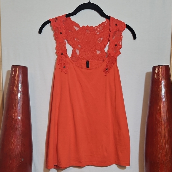 Elegant Orange Lace Women's Tank Top - Picture 1 of 11